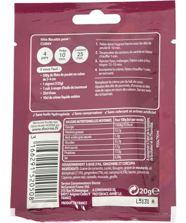 Ducros Malin Sachet Powder Mix for Indian Curry 20 g - Pack of 4 - Buy Online on GoSupps.com