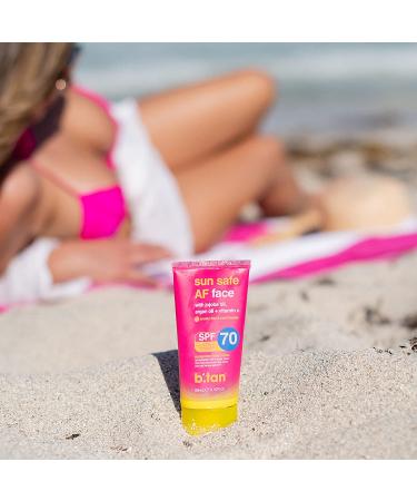 b.tan SPF 70 Face Sunscreen | Sun Safe AF Facial Lotion - Hydrating & Silky with Vitamin C, Jojoba, and Argan Oil - Reef Friendly & Vegan - 3 Fl Oz - Buy Online on GoSupps.com