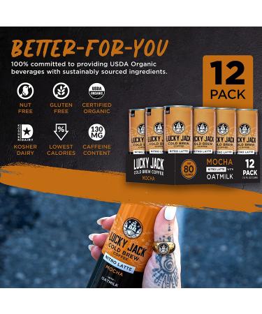 Lucky Jack Cold Brew Coffee Mocha - Nitro Oat Milk Latte (12 Pack, 7.5oz Cans) - 130mg Caffeine - USDA Organic, Gluten-Free, Kosher - Nut-Free - Mocha Latte - Buy Online on GoSupps.com