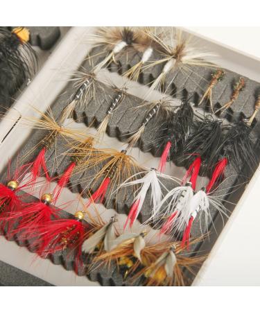 ANGLER DREAM Fly Fishing Flies with Waterproof Fly Box Kit for Bass Trout Salmon 32Pcs/48Pcs/88Pcs/100Pcs Premium Hand-Tied Dry Flies, Nymphs, Scud Streamers Lures Starter Kit with Hooks 32pcs Fly Flies