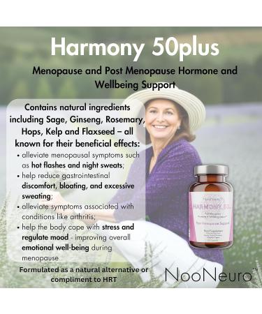 Harmony 50plus Post Menopause Supplement - Supports Bone Health, Hormone Balance & Wellbeing for Women Over 50 - Vegan-Friendly Formula with Sage, Hops, Ginseng, Flaxseed & Rosemary - Buy Online on GoSupps.com