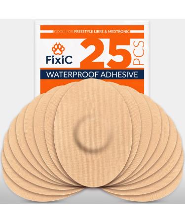FixiC Freestyle Adhesive Patches 25 PCS   Good for Libre 1  2   Enlite   Guardian   Waterproof Adhesive Patches   Libre Adhesive Covers   Pre-Cut   The Best Fixation for Your Sensor! (Tan)