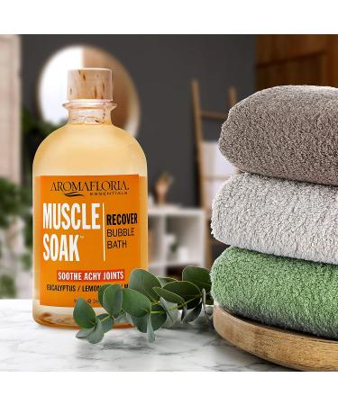 Aromafloria Muscle Soak Recover Bubble Bath - Eucalyptus, Peppermint & Lemongrass Oil - 9 oz Bottle | Joint & Muscle Pain Relief, Foaming Bath Bubbles for Men & Women - Buy Online on GoSupps.com