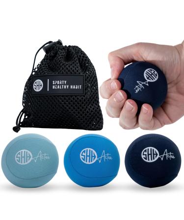 Hand Therapy Stress Ball 3 Pk For Adults -Relieve Stress / Strengthen Hands Fingers and Wrists. A Variety Of Colors 2.36-inch Grip Strength Trainers With 3 Firmness Levels + Bonuses Azure, Royal Blue, Ultramarine