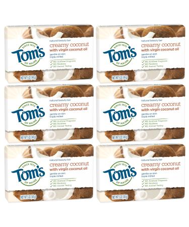Tom's of Maine Natural Beauty Bar Soap, Creamy Coconut With Virgin Coconut Oil, 5 oz. 6-Pack (Packaging May Vary) Coconut 5 Ounce (Pack of 6)