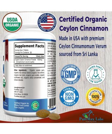 YUMMYVITE Organic Ceylon Cinnamon Tablets - 1000mg Antioxidant Supplement - 60 Tablets - Buy Online on GoSupps.com