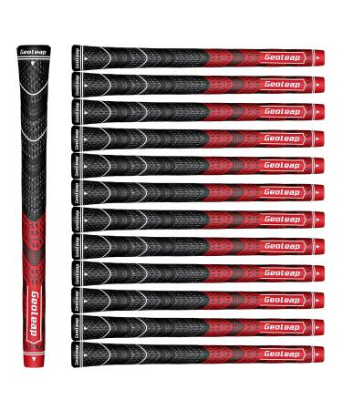 Geoleap Golf Grips Set of 13- Cord Rubber Compound Material, Hybrid Golf Club Grips, All Weather Performance. Red Standard