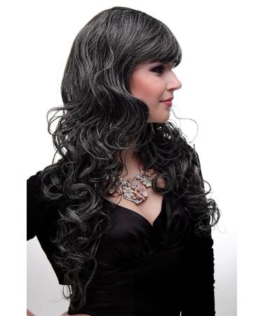 Buy Wig Me Up M-103-44 | Elegant Gray Dark Brown Mix Loose Glatter Pony Wig - 60 cm Length - Buy Online on GoSupps.com