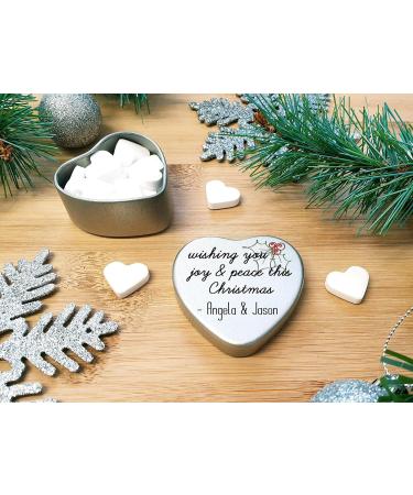 Personalised Mini Heart Shaped Tin Wishing Joy & Peace this Christmas Xmas Card Alternative Gift Filled with Mini Mints - Buy Online on GoSupps.com