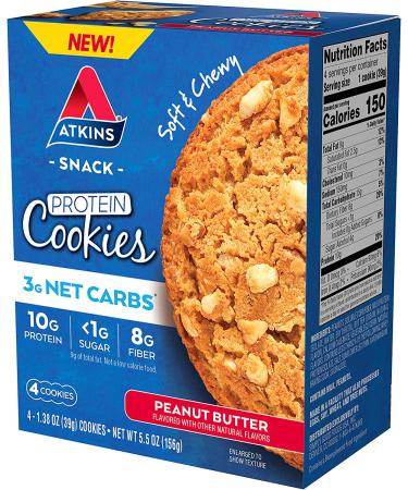 Atkins Protein Cookie Peanut Butter - 4 Count, 5.52 Ounce (Pack of 4) - Buy Online on GoSupps.com