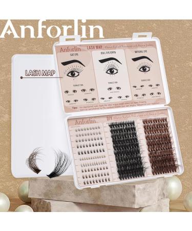 Fluffy Lash Clusters 10-22mm | 80D Black & Brown D Curl Eyelash Extensions | 296 PCS Thick Volume Individual False Eyelashes - Anforlin - Buy Online on GoSupps.com