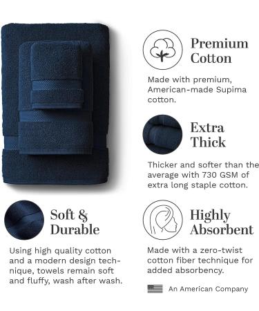 Supima Cotton 3 Piece Bath Towel Set - Hotel Quality Plush Towels - 730 GSM Navy Blue - Buy Online on GoSupps.com