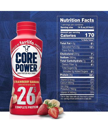 Fairlife Core Power High Protein Milk Shake, Strawberry Banana Flavor, 14 fl oz, Pack of 6 Bottles - Forbes Premier Card Included - Buy Online on GoSupps.com