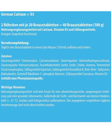 Buy T&D Pharma Calcium + Vitamin D3 Effervescent Tablets - 500 mg Calcium 2.5 g Vitamin D3 - 2x20 pcs - Orange Grapefruit Flavor - Made in Germany - International Shipping - Buy Online on GoSupps.com
