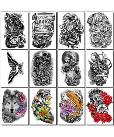 Yazhiji 36 Sheets Temporary Tattoos Stickers - 12 Large Fake Body Arm Chest Shoulder Tattoos for Men and Women - Buy Online on GoSupps.com