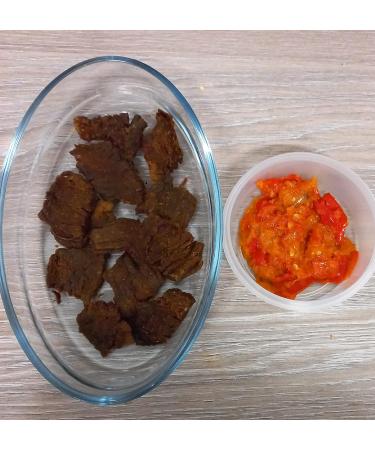 Halal Indonesian Dendeng/Crispy Beef Chip 120 gram with Chilli Sauce/Sambal Balado home-made - Buy Online on GoSupps.com