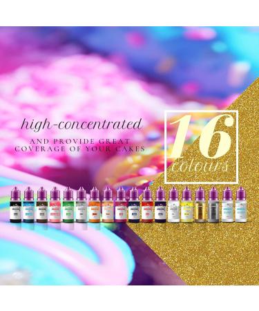 Set of 16 Edible Airbrush Colours for Cake Decorating by Paint a Cake. Can be Used on Sugar Paste Fondant Chocolate. Liquid Food Colors for Airbrushing Cakes + 2x15ml Cleaner UK - Buy Online on GoSupps.com