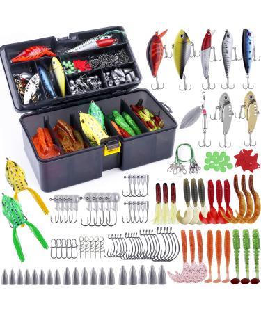 PLUSINNO Fishing Lures Baits Tackle Including Crankbaits, Spinnerbaits, Plastic Worms, Jigs, Topwater Lures, Tackle Box and More Fishing Gear Lures Kit Set, 210/189Pcs Fishing Lure Tackle 210PCS Fishing Lure