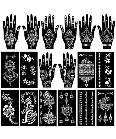PADOUN 18 Sheets Henna Tattoo Stencils Kits  10-Sheet Henna Stencils for Hand Forearm Glitter Airbrush DIY And 8-Sheet Temporary Tattoo Templates Henna Stencils for Hands Reusable