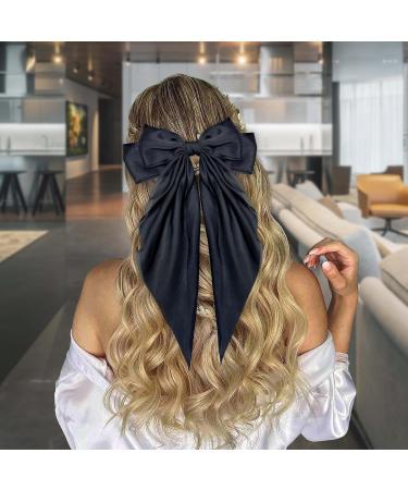 2 Packs Silky Satin Hair Bows Big Bow Hair Clips for Women Girls Hair Oversized Long Tail Hair Ribbons (1 White+ 1 Black) 1 count (Pack of 2) - Buy Online on GoSupps.com
