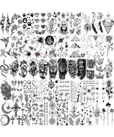 Realistic 3D Temporary Tattoos - Wolf Lion Skeleton Design - Halloween Scary Skull Vampire Snake Flower Compass - 62 Sheets for Adults and Kids - Arm & Neck Tattoo Stickers - Buy Online on GoSupps.com