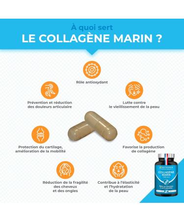 MARINE COLLAGEN - Type 1 & 2 PATENTED Pure and Natural - Vitamins A C & E Plant-based - Nutrimea - Skin Hydration - Protects Bones and Joints - 900 mg - 90 Capsules - Made in France - Buy Online on GoSupps.com