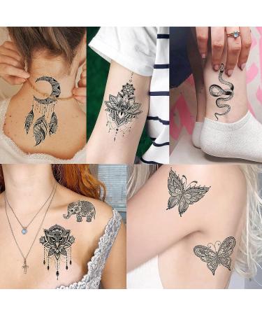 JOEHAPY 31 Sheets Indian Black Temporary Tattoos for Women - Bohemian 3D Design with Lotus, Tribal Figures, and Animals - Long-Lasting Fake Tattoos for Adults - Buy Online on GoSupps.com