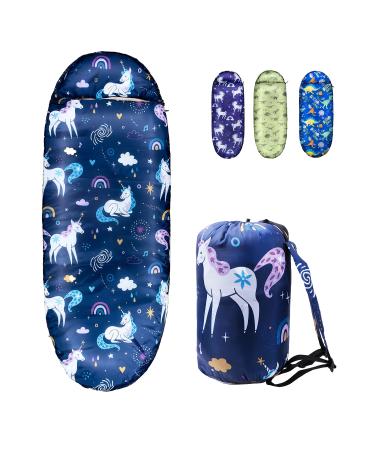 Kids Sleeping Bags for Girls  Unicorn Rainbow Space Navy  Rioyalo YOLO 45 Camping Sleeping Bags for Kids with Carry Bag - Outdoor and Indoor (Unicorn-NV)