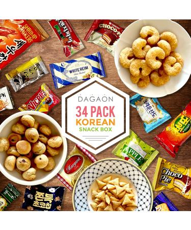 DAGAON Korean Snack Box 34 Count - Variety of Favorite Chips, Biscuits, Cookies, Pies, and Candies - Perfect for Gifts and Any Occasion - Buy Online on GoSupps.com