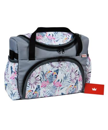 BabyLux Nursing Bag DIAPER BAG Stroller Bag Diaper Bag for Stroller 68. Grey + Flamingo