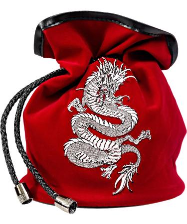 Large Dice Bag with 7 Sets | Dragon DND Dice Bag & 49 Polyhedral Dice | Red Bag with Pockets - Buy Online on GoSupps.com