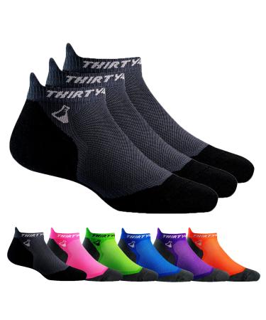 Thirty48 Ultralight Athletic Running Socks for Men and Women with Seamless Toe, Moisture Wicking, Cushion Padding Medium 3 Pairs Black/Gray