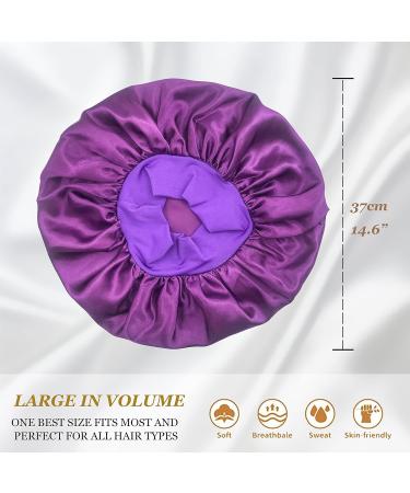 Buy Eupinduo Satin Sleeping Caps - 2 Piece Bonnet for Curly Hair Soft High Elastic Night Hood in Black & Purple - Buy Online on GoSupps.com