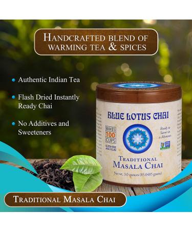 Blue Lotus Chai Traditional Masala Chai - 3 Ounce Powder - Organic Spices - Makes 100 Cups - Gluten-Free - Instant Indian Tea - Buy Online on GoSupps.com