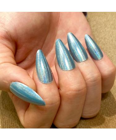 NOVO OVO Medium Blue Chrome Holographic Stiletto Press On Nails - FLASHING SAPPHIRE Sparkle Acrylic Kit - Buy Online on GoSupps.com