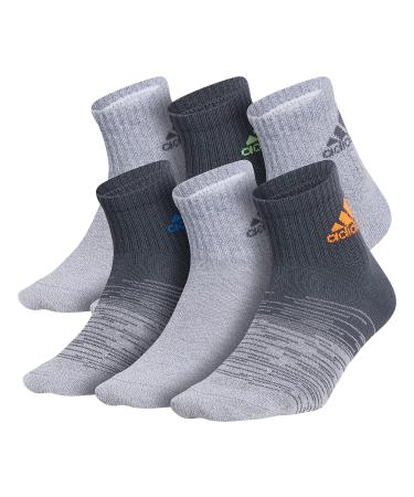 adidas Boys' Youth Superlite Badge of Sport 6-Pack Quarter, Onix Grey/Grey/Signal Orange, Large