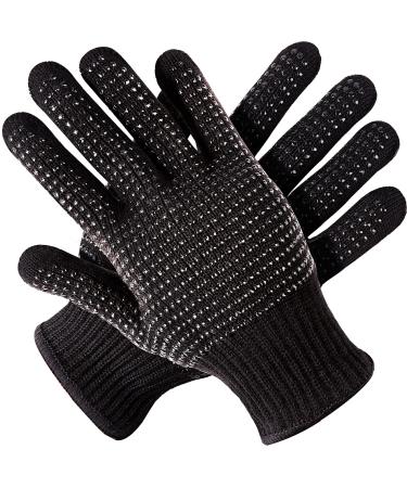 Teenitor Heat Resistant Glove With Silicone Bumps For Hair Iron Tool, New Upgraded Professional Heat Glove Mitts For Hot Hair Styling Curling Iron Wand Flat Iron Hair Straightener , Universal Fit Size Black