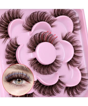Eyelashes Russian Strip Lashes Mink Natural Eyelashes Fluffy Volume Colored Brown Lashes False Eyelashes 20mm Long Soft D Curl Lashes Pack by Newcally D04 - Russian Brown 20mm