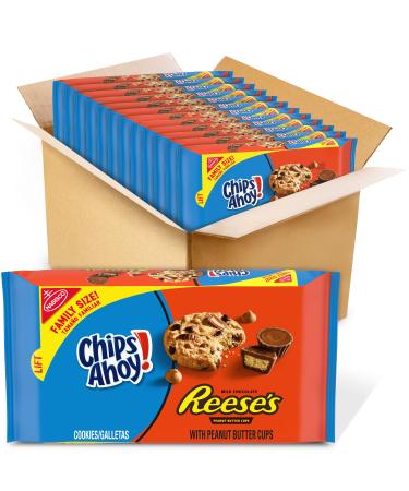 Chips Ahoy! Cookies with Reeses Peanut Butter Cups Family Size 14.25 oz Packs, Chocolate Chip, 12 Count Original 14.25 Ounce (Pack of 12)