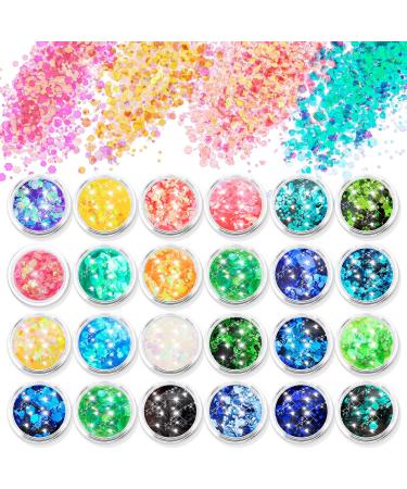 simarro 24 Colors Glitter Sequin Hex Face Body Glitter Set Nails Hair Body Glitter Accessories for Halloween Makeup Glitter Eyes Lips Body DIY Crafts(Mix-Color 1)