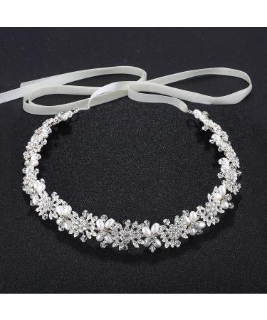 Oriamour Bridal Headpiece Flower Design Wedding Headband Bridal Hair Accessories (Silver)