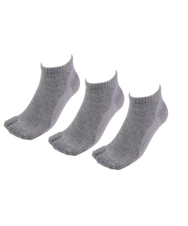 Unisex Arch Support 2 Toe Flip Flop Toe Tabi Toe Low Cut Socks 3 Pairs Grey