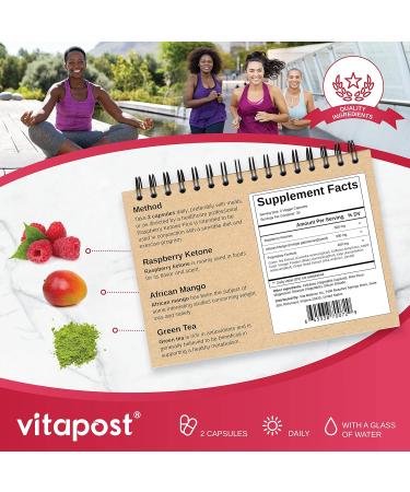 VitaPost Raspberry Ketone Plus - 60 Capsules with African Mango, Green Tea, Apple Cider Vinegar & Kelp - Buy Online on GoSupps.com