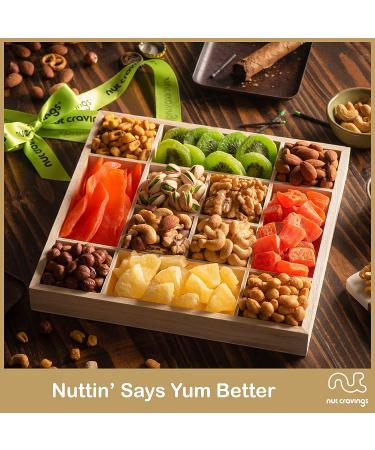 Dried Fruit & Nuts Gift Basket in Reusable Wood Tray + Green Ribbon (12 Assortments) Holiday Christmas Gourmet Bouquet Arrangement Platter  Birthday Care Package  Healthy Food Kosher Snack Box - Buy Online on GoSupps.com