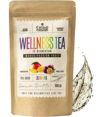 WELLNESS TEA - Stress & Anxiety Relief - Detox tea - Anti Inflammatory Diet - Wellbeing Infusion - Green Tea Turmeric Ginger Spirulina Mango Passion Fruit Papaya - All Natural Herbal Tea 100g WELLNESS TEA - Stress Relief