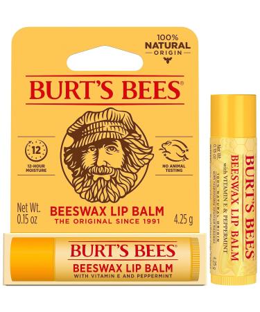 Burt's Bees Beeswax Lip Balm Lip Moisturizer With Responsibly Sourced Beeswax Tint-Free Natural Conditioning Lip Treatment 1 Tube 0.15 oz. original peppermint 0.15 Ounce (Pack of 1) - Buy Online on GoSupps.com
