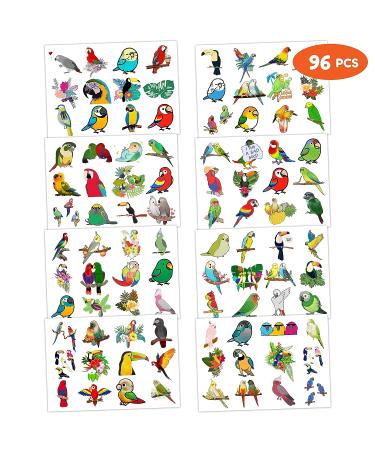 Parrot Bird Temporary Tattoo Stickers - Tropical Themed Birthday Party Decorations for Kids - 96PCS Set - Classroom Prizes & Gifts - Buy Online on GoSupps.com