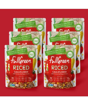 Fullgreen Riced Cauliflower with Tomato Red Pepper & Corn non-gmo no preservatives shelf-stable Keto sides exclusive keto take home case of 6 - Buy Online on GoSupps.com