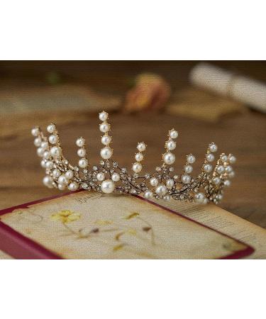 SWEETV Vintage Pearl Tiara | Bronze Queen Crown for Women | Royal Wedding Tiaras and Crowns | Jeweled Birthday Quinceanera Pageant Prom Headpiece - Valerie - Buy Online on GoSupps.com