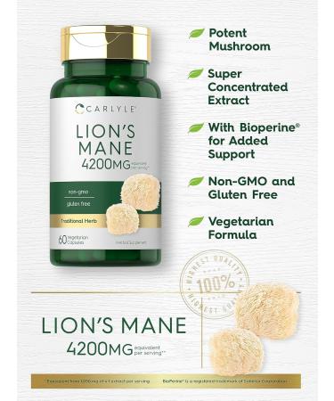 Carlyle Lions Mane Supplement Capsules | 60 Count | Vegetarian Non-GMO & Gluten Free - Buy Online on GoSupps.com